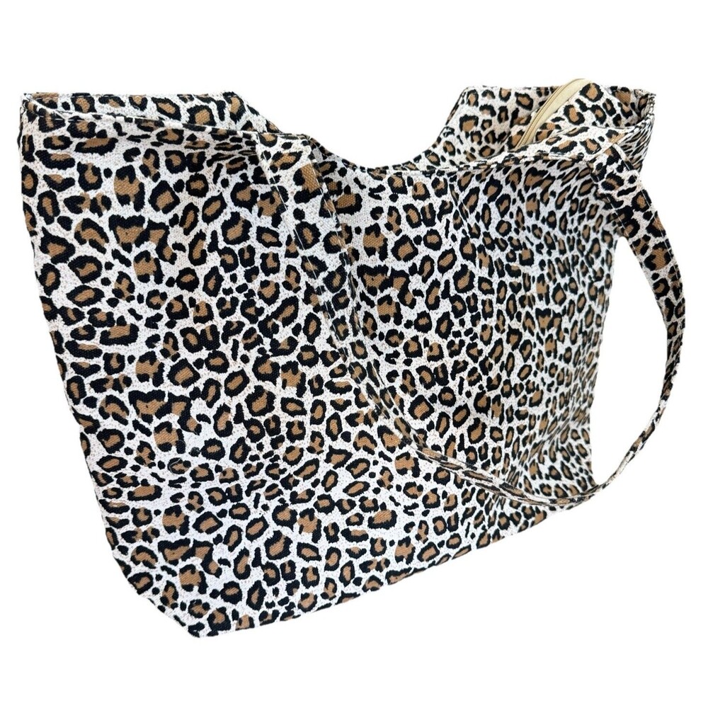 Leopard Print‎ Oversized Tote Bag Large Shoulder Purse Zip Canvas Boho Chic